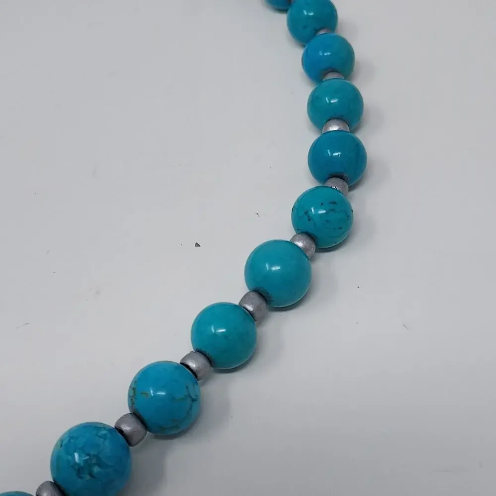 Coldwater Creek Genuine Stone Necklace Reversible Pendant Aqua Silver Tone NWT